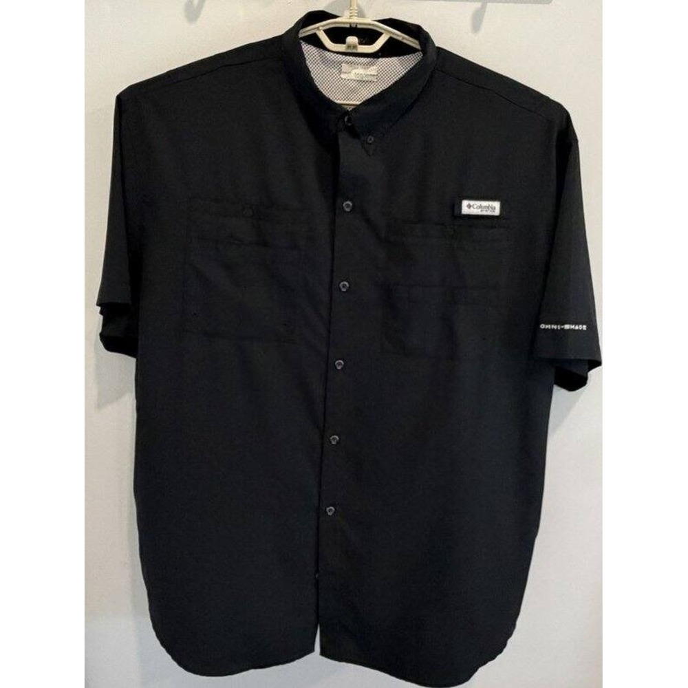 Columbia Mens PFG Short Sleeve Omni Shade Vented Button Front Shirt Black XXL